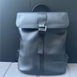 Smith & Canova flap over leather backpack in black